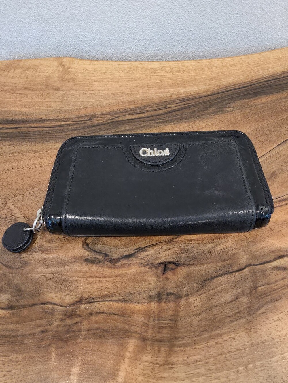Chloe Black Patent & Smooth Leather Continental Wallet